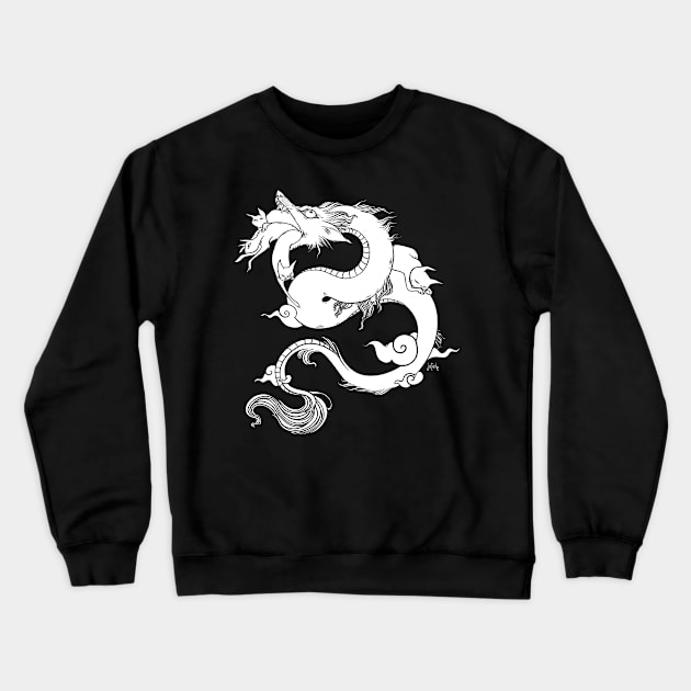 Flying Dragon In Space With Cats Drawing Crewneck Sweatshirt by cellsdividing